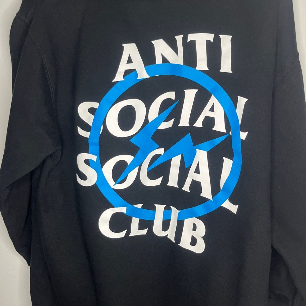 Anti Social Social Club x Fragment Blue Bolt Hoodie (FW19) Black Size M USED - Picture 7 of 8